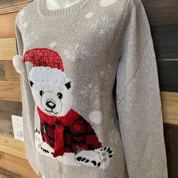 Christmas Sweater Embellished Polar Bear by Karen Scott Sz M - Picture 4 of 4